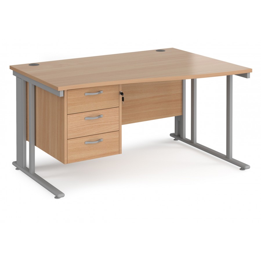 Maestro Cable Managed Leg Wave Desk with Three Drawer Pedestal